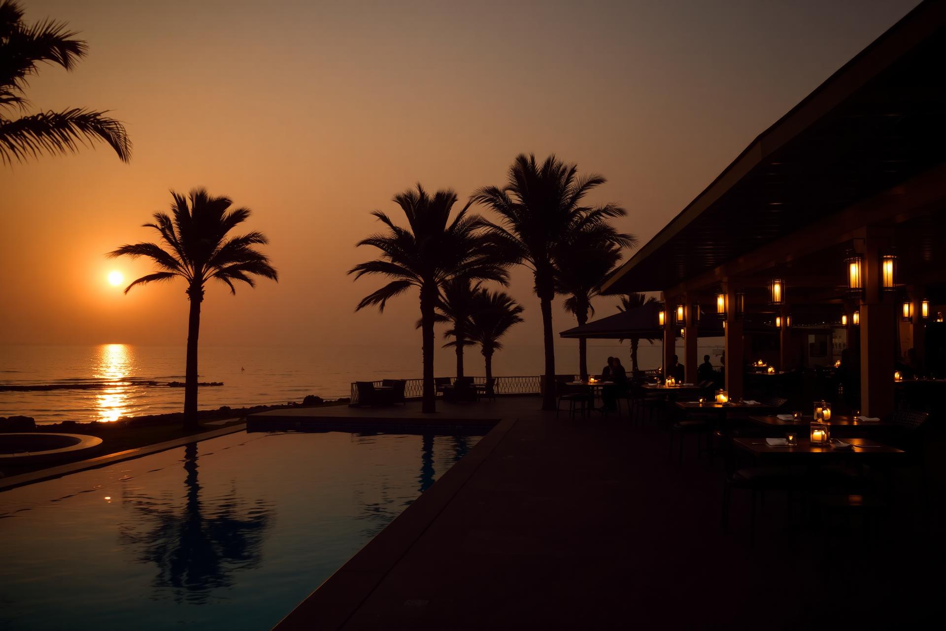Terrasse Mansa au coucher du soleil à La Somone